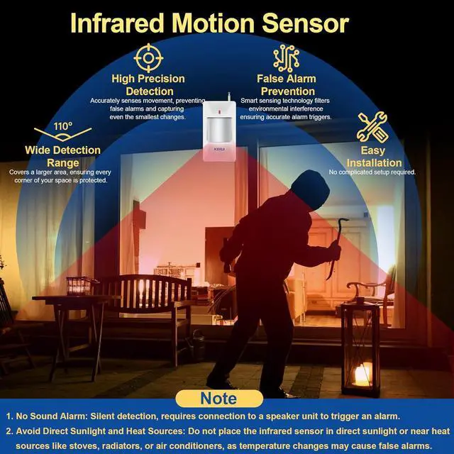 Alt view image 5 of 6 - WiFi Security Alarm System Kit-Wireless 120db Loud Weatherproof Siren Horn with Remote Control&Motion Sensor Alarm Home Hotel Garage Shop Burglar Alarm System