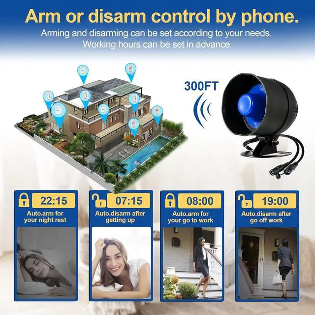 Alt view image 6 of 6 - WiFi Security Alarm System Kit-Wireless 120db Loud Weatherproof Siren Horn with Remote Control&Motion Sensor Alarm Home Hotel Garage Shop Burglar Alarm System