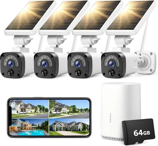 Main image of Camcamp Solar Security Cameras Wireless Outdoor, 4-Camera 2.5K, SD Card