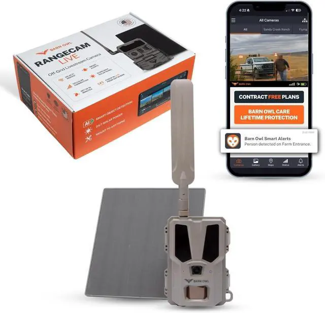 Main image of Barn Owl RangeCam Cellular Security Camera System Off-Grid Monitoring with Solar Power, No WiFi, Works on All U.S. Networks Farm, Ranch & Property Surveillance (RangeCam 2)