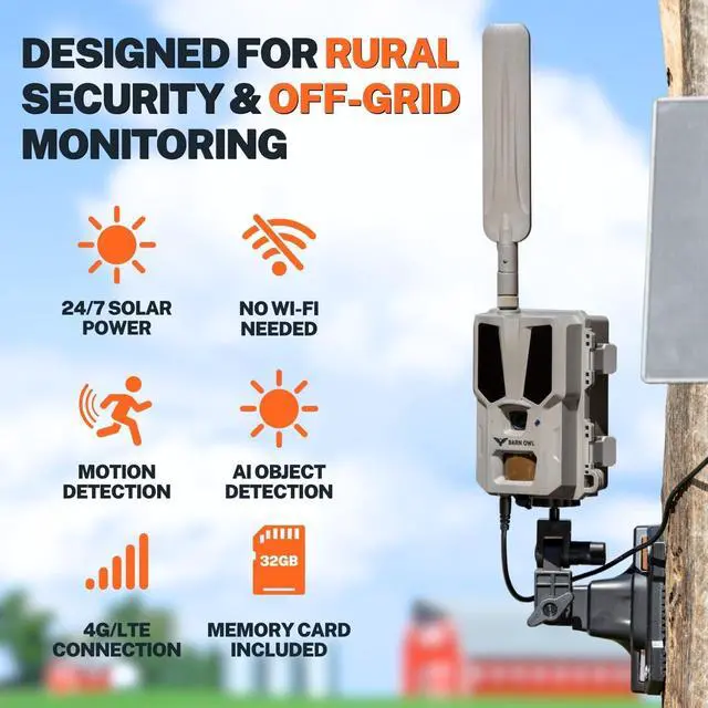 Alt view image 2 of 7 - Barn Owl RangeCam Cellular Security Camera System Off-Grid Monitoring with Solar Power, No WiFi, Works on All U.S. Networks Farm, Ranch & Property Surveillance (RangeCam 2)