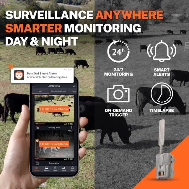 Alt view image 3 of 7 - Barn Owl RangeCam Cellular Security Camera System Off-Grid Monitoring with Solar Power, No WiFi, Works on All U.S. Networks Farm, Ranch & Property Surveillance (RangeCam 2)