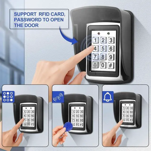 Alt view image 3 of 7 - Outdoor Standalone Metal Access Control Keypad, 1000 User, Dual Relay Output, Anti-Tamper Alarm, Card/PIN Access with Weatherproof Cover, 10 Key Fobs,for Gate, Office, Hotel, Apartment