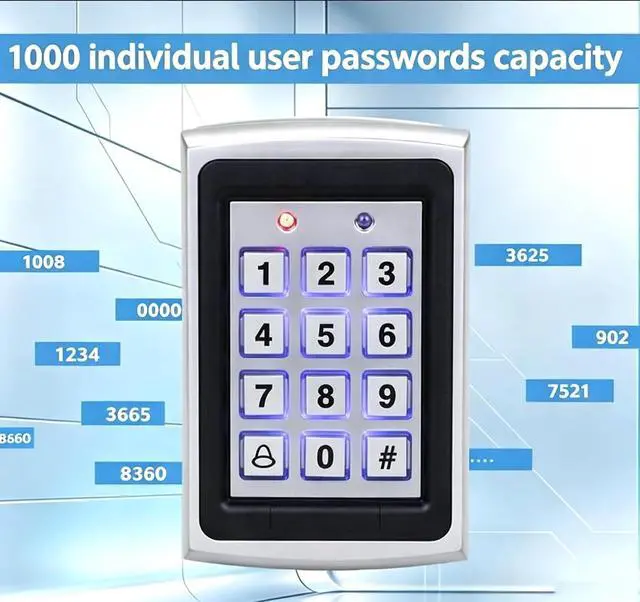 Alt view image 7 of 7 - Outdoor Standalone Metal Access Control Keypad, 1000 User, Dual Relay Output, Anti-Tamper Alarm, Card/PIN Access with Weatherproof Cover, 10 Key Fobs,for Gate, Office, Hotel, Apartment