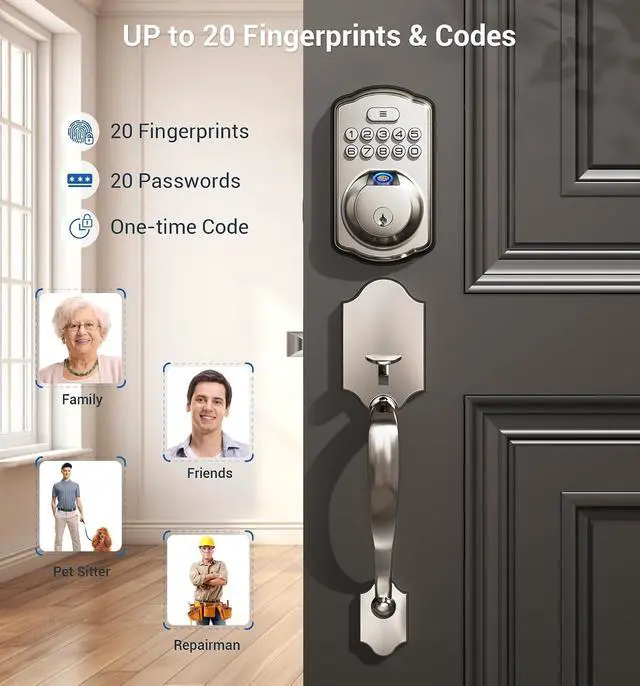 Alt view image 4 of 7 - Veise Fingerprint Door Lock Set + Veise Keyless Entry Door Lock with Keypad