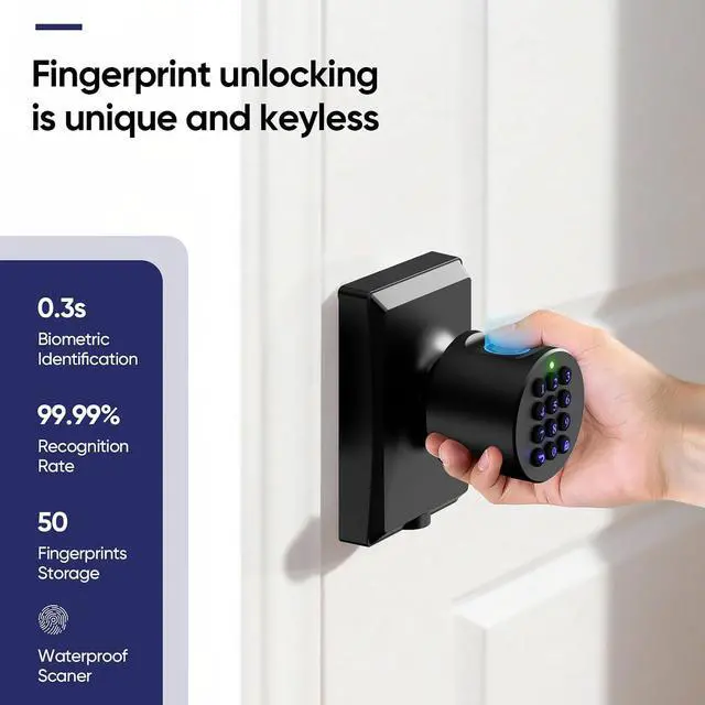 Alt view image 2 of 7 - Fingerprint Smart Keyless Entry Door Lock Knob Biometric Keypad Digtal Lock