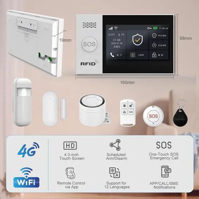 Alt view image 2 of 7 - Home Security Systems Wireless Alarm System for Home Security, Motion Detector, Door Alarm Sensors, Remote, RFID, Compatible with Alexa, No Monthly Fee, Tuya App Instant Alerts for House & Apartment