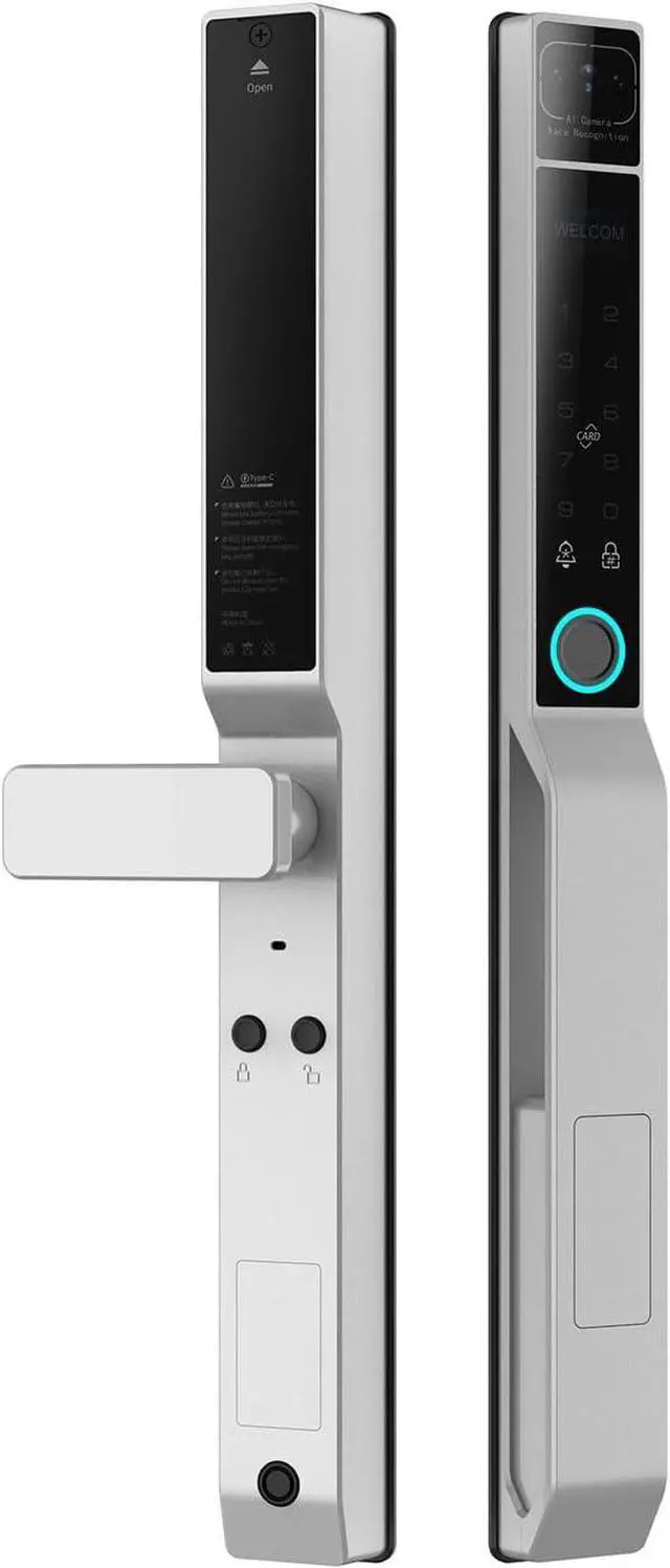 Main image of 2.4Ghz WiFi Smart Keyless Entry Door Lock, Handle Water Proof Aluminum Biometric Door Lock TY App for 40-120mm Thickness Office Home Bedroom (Silver)