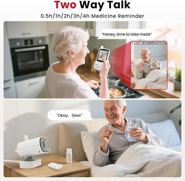 Alt view image 5 of 7 - CallToU Motion Sensor Alarm & 2-Way Talk Baby Monitor for Elderly with Camera Complete Care System for Seniors, Dementia Patients, Night Vision, Call Button, Wireless Motion Detector, No WiFi