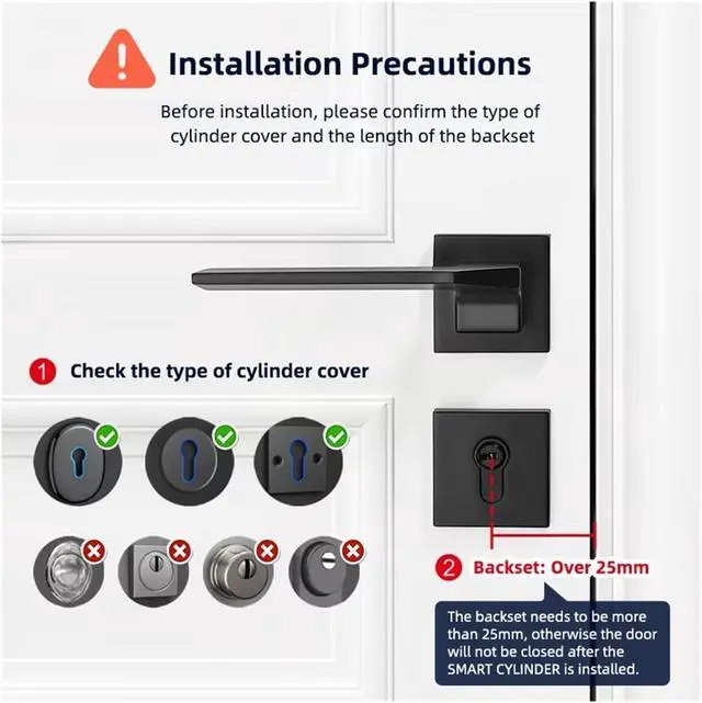 Alt view image 3 of 5 - IP66 Waterproof 2026 New Generation TUYA APP Fingerprint Password Digital RFID Card Cylinder Smart Door Lock 60-90 90-120(60-90 Black)