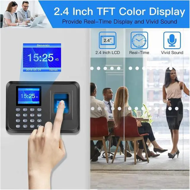 Alt view image 3 of 6 - Fingerprint Attendance Machine Intelligent Biometric Time Clock Recorder Device Employee