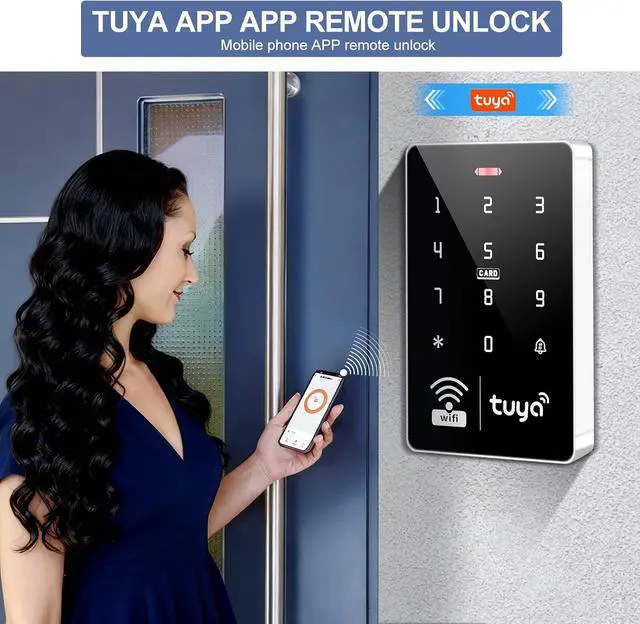 Alt view image 3 of 7 - Tuya Door Access Control System Kit, WiFi Smart Entry with 180KG/350lbs Magnetic Lock, IP68 Waterproof Keypad, IC/ID Dual Frequency, Power Supply, Exit Button & 10 Key Fobs for Home Office