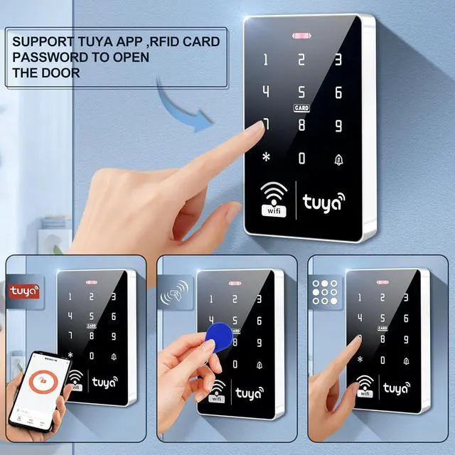 Alt view image 2 of 7 - Tuya Door Access Control System Kit, WiFi Smart Entry with 180KG/350lbs Magnetic Lock, IP68 Waterproof Keypad, IC/ID Dual Frequency, Power Supply, Exit Button & 10 Key Fobs for Home Office