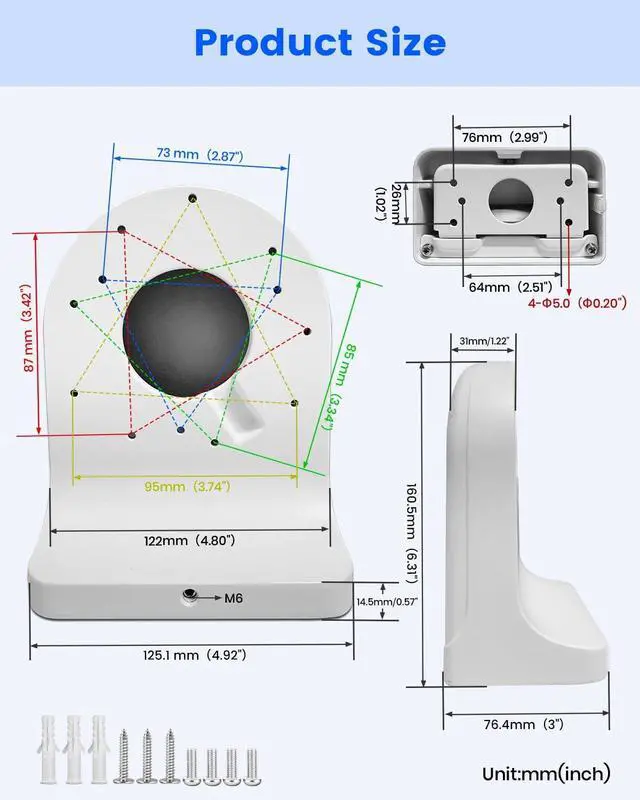 Alt view image 4 of 7 - KU-PFB203W Aluminum Security Camera Wall Mount Bracket for Dah Dome
