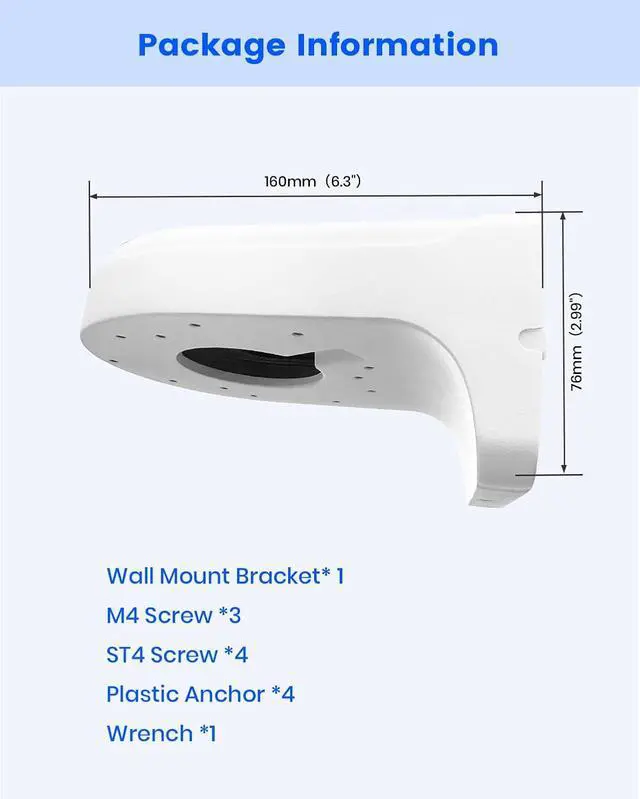 Alt view image 6 of 7 - KU-PFB203W Aluminum Security Camera Wall Mount Bracket for Dah Dome