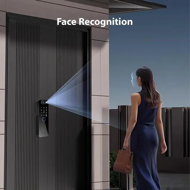 Alt view image 3 of 7 - Smart Lock WiFi Face Recognition Fingerprint TY APP 5 Unlock Methods Door Lock with Camera Waterproof Outdoor 2500mAh Rechargeable Battery for Office Home Bedroom Door