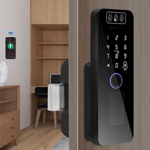 Alt view image 5 of 7 - Smart Lock WiFi Face Recognition Fingerprint TY APP 5 Unlock Methods Door Lock with Camera Waterproof Outdoor 2500mAh Rechargeable Battery for Office Home Bedroom Door