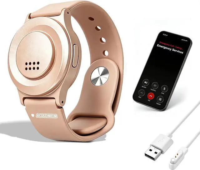 Main image of Personal Alarm with 130dB Siren, Rechargeable Wearable SOS Safety Device One-Key Panic Button Smart Emergency Alarm Sends Calls and Texts to Your Phone for Women Elderly Kids (Rose Gold)