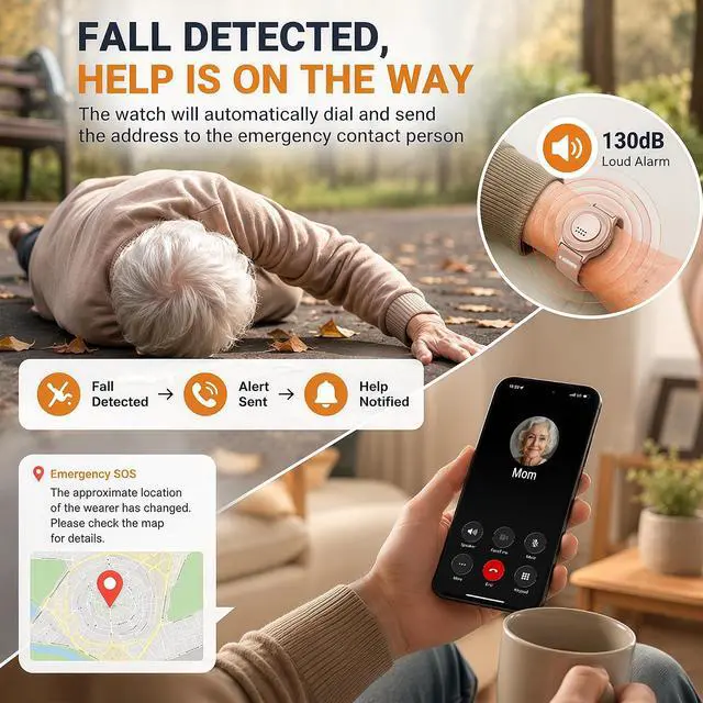 Alt view image 5 of 7 - Personal Alarm with 130dB Siren, Rechargeable Wearable SOS Safety Device One-Key Panic Button Smart Emergency Alarm Sends Calls and Texts to Your Phone for Women Elderly Kids (Rose Gold)