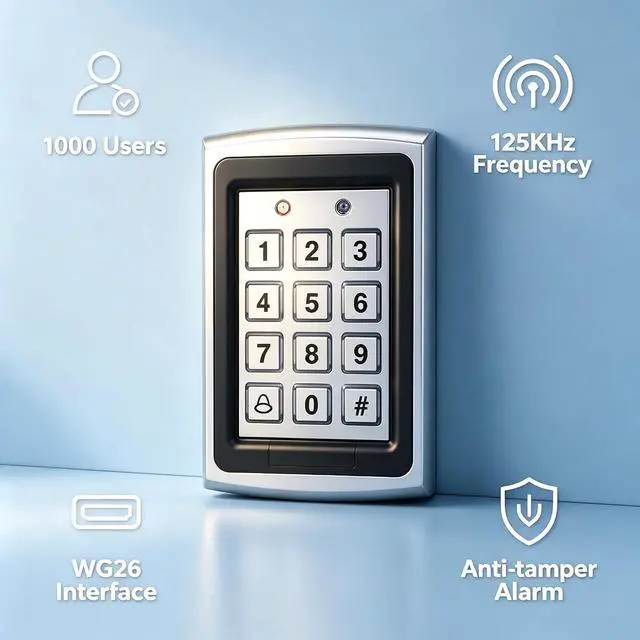 Alt view image 2 of 7 - RFID Access Control System Kit, Zinc Alloy Keypad with Aluminum Alloy Electric Strike Lock, 12V 3A Power Supply, Exit Button & 10 ID Key Fobs, for Indoor/Outdoor Use