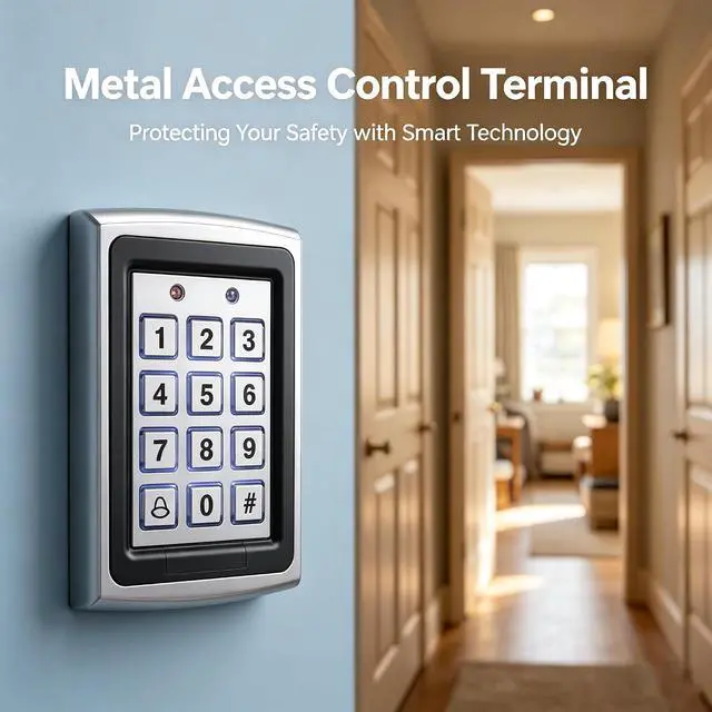 Alt view image 3 of 7 - RFID Access Control System Kit, Zinc Alloy Keypad with Aluminum Alloy Electric Strike Lock, 12V 3A Power Supply, Exit Button & 10 ID Key Fobs, for Indoor/Outdoor Use