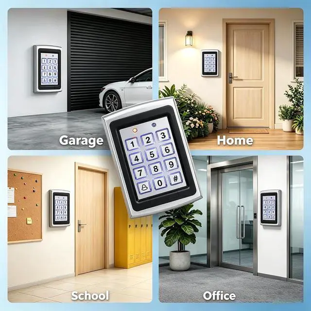 Alt view image 5 of 7 - RFID Access Control System Kit, Zinc Alloy Keypad with Aluminum Alloy Electric Strike Lock, 12V 3A Power Supply, Exit Button & 10 ID Key Fobs, for Indoor/Outdoor Use