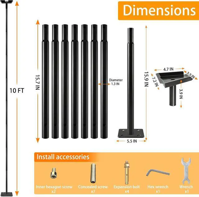 Alt view image 2 of 6 - 10FT Starlink Pole Mount - Gen 3 Compatible Ground Mounting Kit with Pipe Adapter for Starlink Standard 4/4X, Adjustable Height, Easy Assembly