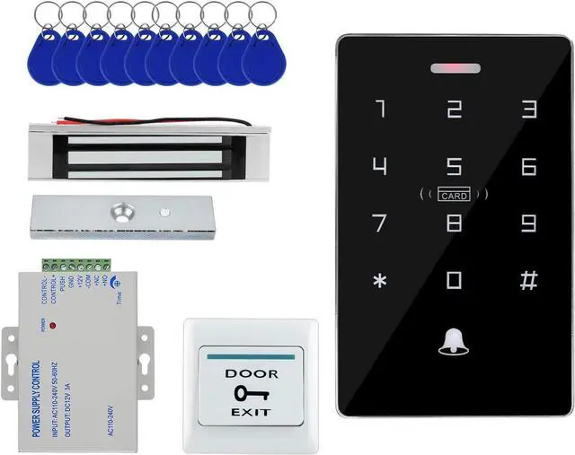 Main image of LIBO IP68 Waterproof Touch Keypad Access Control Kit, 400lb Magnetic Lock, Dual Frequency (IC/ID), DC12V Power Adapter, with 10 IC Cards & Exit Button for Office, Apartment & Home