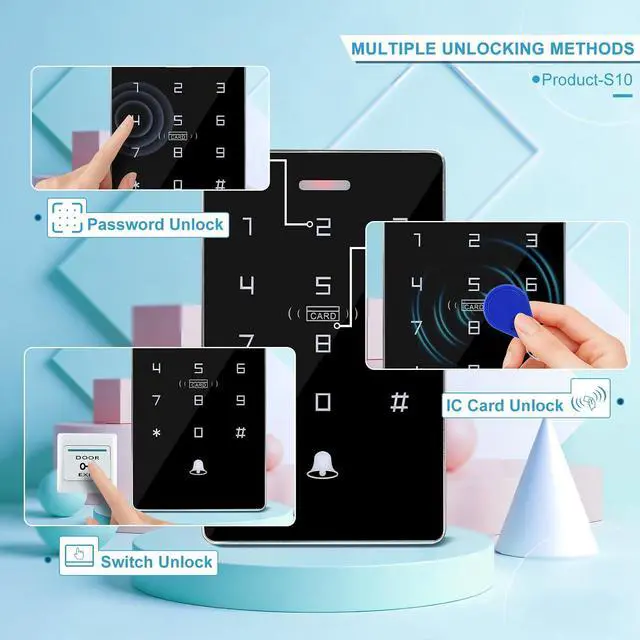 Alt view image 2 of 7 - LIBO IP68 Waterproof Touch Keypad Access Control Kit, 400lb Magnetic Lock, Dual Frequency (IC/ID), DC12V Power Adapter, with 10 IC Cards & Exit Button for Office, Apartment & Home