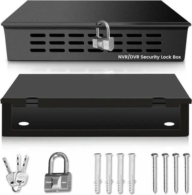Main image of Heavy Duty Steel DVR NVR Lock Box, Lockable CCTV Security Enclosure for POE Switch and Surveillance Camera System