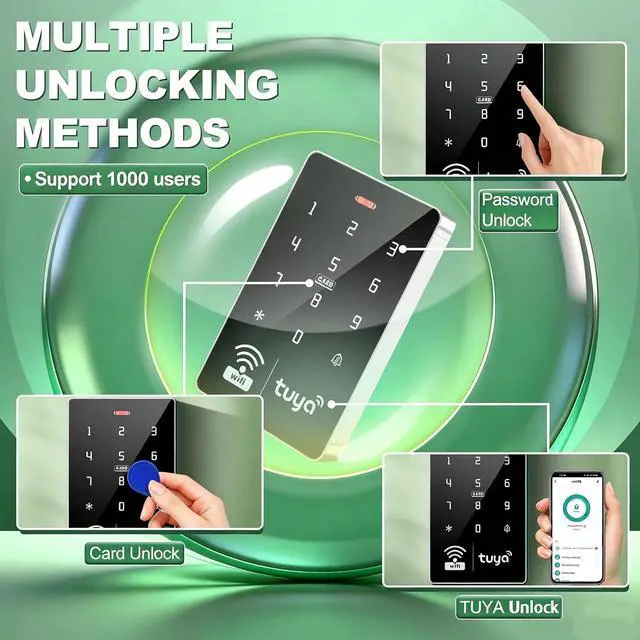 Alt view image 5 of 7 - Tuya Smart WiFi Access Control System Kit IP68 Waterproof Keypad, 600lbs Magnetic Lock, Power Supply, Exit Button & 10 IC Fobs, Remote App Control for Office/Apartment/Home Security