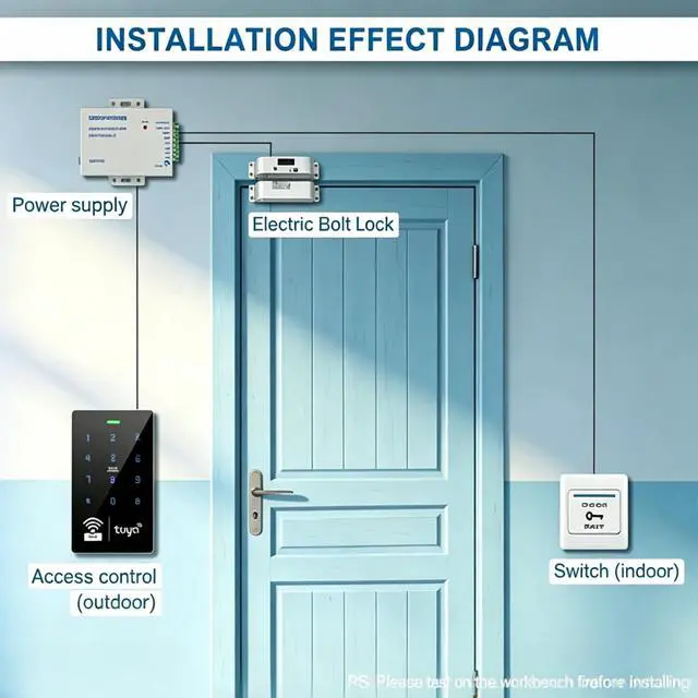 Alt view image 2 of 7 - LIBO Tuya WiFi Access Control Kit, IP68 Weatherproof Keypad, Electric Bolt Lock, DC12V Power Supply, Exit Button, 10 IC Key Fobs for Home, Office, Business