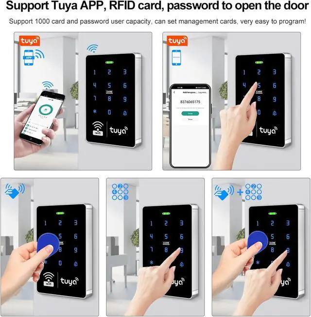 Alt view image 3 of 7 - LIBO Tuya WiFi Access Control Kit, IP68 Weatherproof Keypad, Electric Bolt Lock, DC12V Power Supply, Exit Button, 10 IC Key Fobs for Home, Office, Business