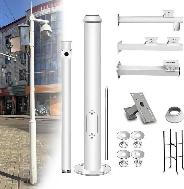 Main image of Surveillance Camera Post Stand Outdoor,2.2-6M Tall Universal Vertical Pole Security Camera Pole Outdoor, with 4 Brackets, Backyard Walkway Industrial Commercial Home Use(Tall 3m/9.8ft)