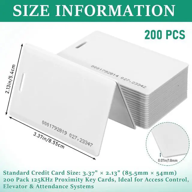 Alt view image 3 of 6 - Chumia 200 Pack 125 KHZ Proximity RFID Cards 1.8 mm Thickened Read Only for Access Control, Compatible with Em4100/TK4100, Standard Credit Card Size