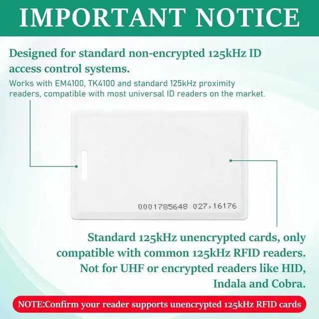 Alt view image 6 of 6 - Chumia 200 Pack 125 KHZ Proximity RFID Cards 1.8 mm Thickened Read Only for Access Control, Compatible with Em4100/TK4100, Standard Credit Card Size