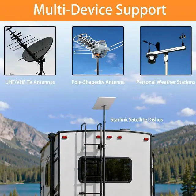 Alt view image 4 of 6 - 10FT Starlink Pole Mount - Gen 3 Compatible Ground Mounting Kit with Pipe Adapter for Starlink Standard 4/4X, Adjustable Height, Easy Assembly