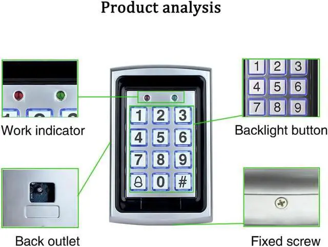 Alt view image 3 of 6 - RFID Access Control Kit with Weatherproof Cover7612 Metal (Zinc Alloy, 1000 Users) or T12 (1000 Users) Controller, Includes 10 Mixed Color ID Keyfobsfor Outdoor/Indoor Office, Home (7612)