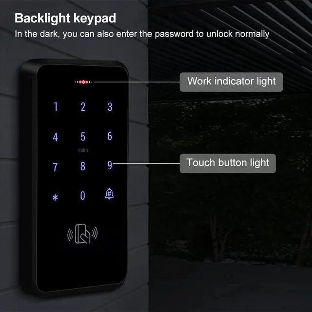 Alt view image 5 of 7 - IP68 Waterproof Touchscreen Access Control Keypad 3000 Users, ID Card / PIN Unlock, Flame-Retardant ABS, WG26/34, Backlit, DC12V for Home/Business/Garage