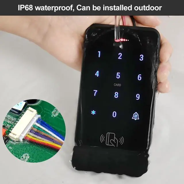 Alt view image 6 of 7 - IP68 Waterproof Touchscreen Access Control Keypad 3000 Users, ID Card / PIN Unlock, Flame-Retardant ABS, WG26/34, Backlit, DC12V for Home/Business/Garage
