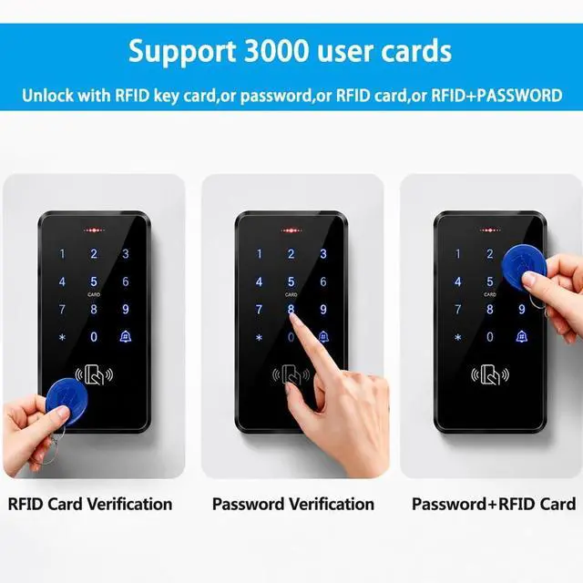 Alt view image 7 of 7 - IP68 Waterproof Touchscreen Access Control Keypad 3000 Users, ID Card / PIN Unlock, Flame-Retardant ABS, WG26/34, Backlit, DC12V for Home/Business/Garage