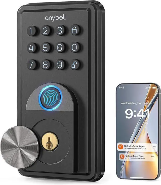 Main image of Smart Door Lock, ANYBELL Keyless Entry Door Lock Fingerprint with Keypad Smart Deadbolt for Home, Rental, Office and Hotel TUYA Remote Control, Black