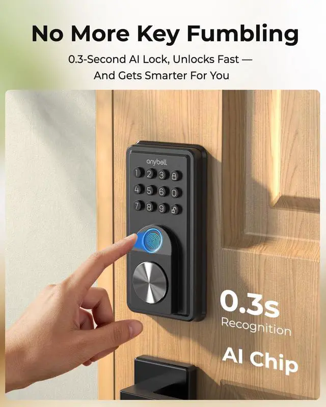 Alt view image 2 of 7 - Smart Door Lock, ANYBELL Keyless Entry Door Lock Fingerprint with Keypad Smart Deadbolt for Home, Rental, Office and Hotel TUYA Remote Control, Black