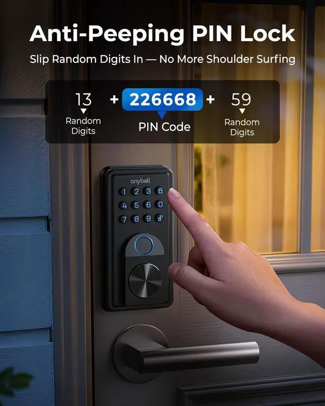 Alt view image 5 of 7 - Smart Door Lock, ANYBELL Keyless Entry Door Lock Fingerprint with Keypad Smart Deadbolt for Home, Rental, Office and Hotel TUYA Remote Control, Black
