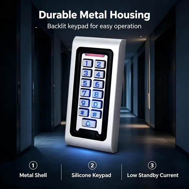 Alt view image 4 of 7 - IP68 Waterproof Access Control System Kit,Metal 125KHz RFID Keypad+Power Supply + 180KG/350lbs Electric Magnetic Lock + 10 Key Fobs,Can be Installed Outdoors