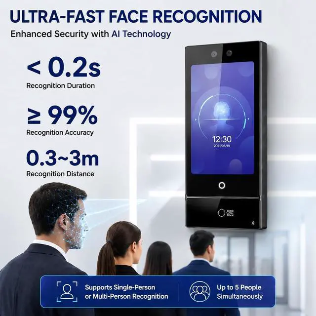 Alt view image 2 of 7 - DS-K1T673DWX-BQR Face Recognition Access Control Terminal 7 Inch Touch Screen QR Code Fingerprint Card Door Entry System IP65