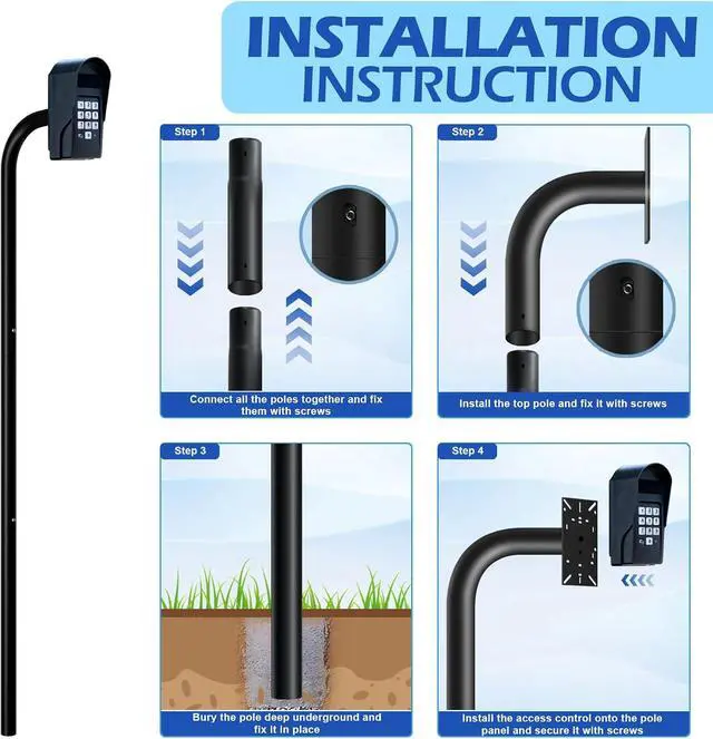 Alt view image 4 of 7 - 68" Universal Gooseneck Pedestal Post for Gate Opener Keypad, Heavy Duty Steel Burial Outdoor Mount, Compatible with Ghost Controls, Mighty Mule, Topens, CO-Z, Wireless/Wired Keypad & Intercom