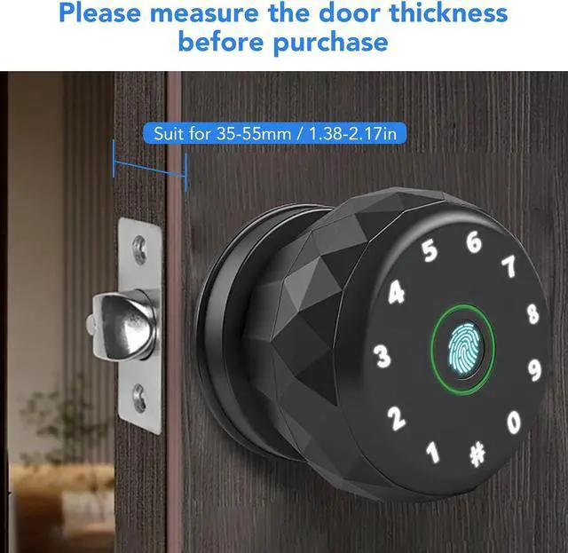 Alt view image 4 of 7 - Smart Lock, Keyless Entry Door Lock with Fingerprint BT Keycard APP Control WiFi Compatible Multiple Unlock Methods Black Door Handle for Home, Fingerprints Door Lock
