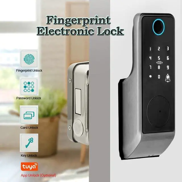Alt view image 3 of 7 - Smart Keyless Entry Fingerprint Door Lock, Smart Anti-Theft Biometric Password Door Lock, Outdoor Courtyard Electronic Lock, 5 Modes Unlock, Remote Control with Tuya APP, IP66 Waterproof