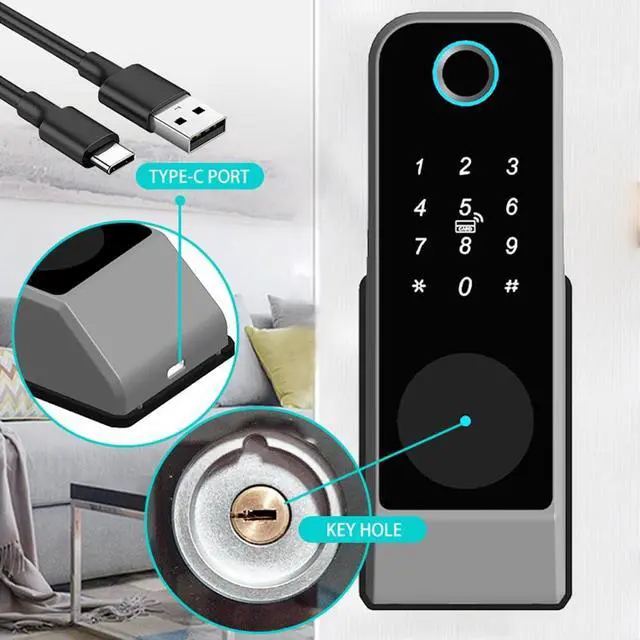 Alt view image 5 of 7 - Smart Keyless Entry Fingerprint Door Lock, Smart Anti-Theft Biometric Password Door Lock, Outdoor Courtyard Electronic Lock, 5 Modes Unlock, Remote Control with Tuya APP, IP66 Waterproof